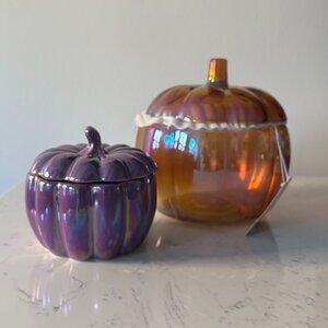 Pumpkin Jar Candle 12oz  and Gourmet Kitchen Pumpkin Candy Treats Jar NWT